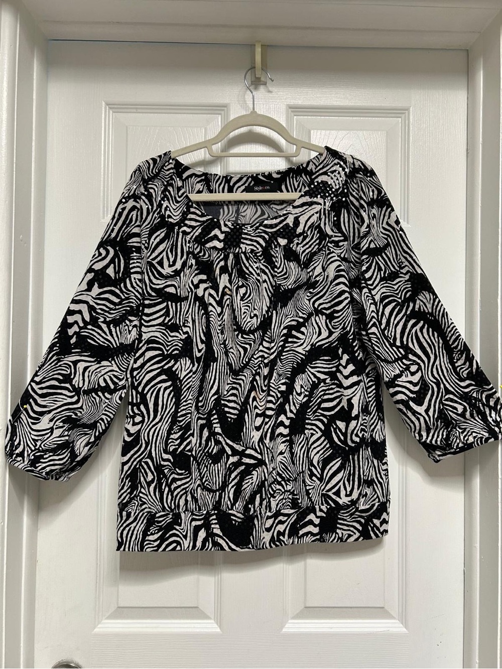 Style & Co. Black and White Abstract Zebra-Print Blouse